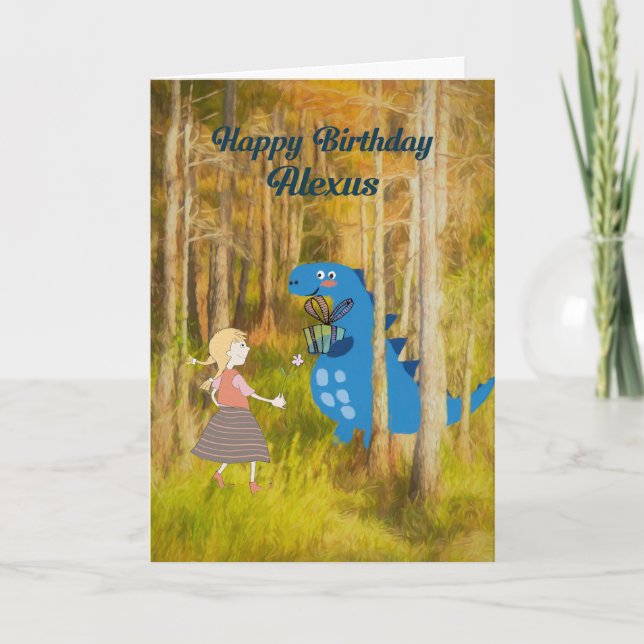 Bonne carte Alexus d'anniversaire avec Dinosaur (Devant)