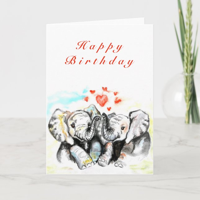 Bonne Carte Anniversaire Avec Elephant Couple (Devant)