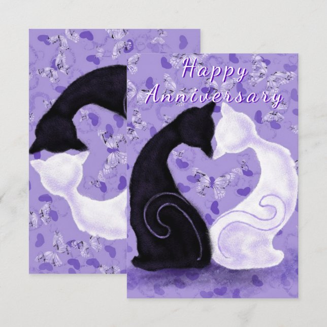 Bonne carte Anniversaire Chat Couple Amour romanti (Devant / Derrière)