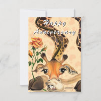 Bonne carte Anniversaire Girafe romantique avec Ro