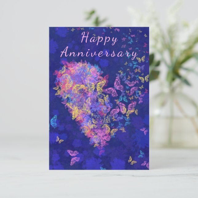Bonne carte Anniversaire Papillon Coeur Romantique (Debout devant)