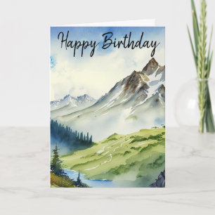 Bonne Carte Anniversaire Pour Lui, Montagnes Aquar
