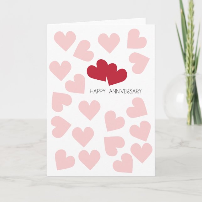 Bonne carte Anniversaire rose et Red Hearts (Devant)