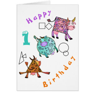 Bonne carte bébé anniversaire vaches géométriques