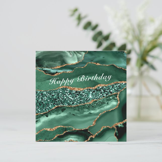 Bonne carte d'anniversaire Agate Green Gold Marble (Debout devant)
