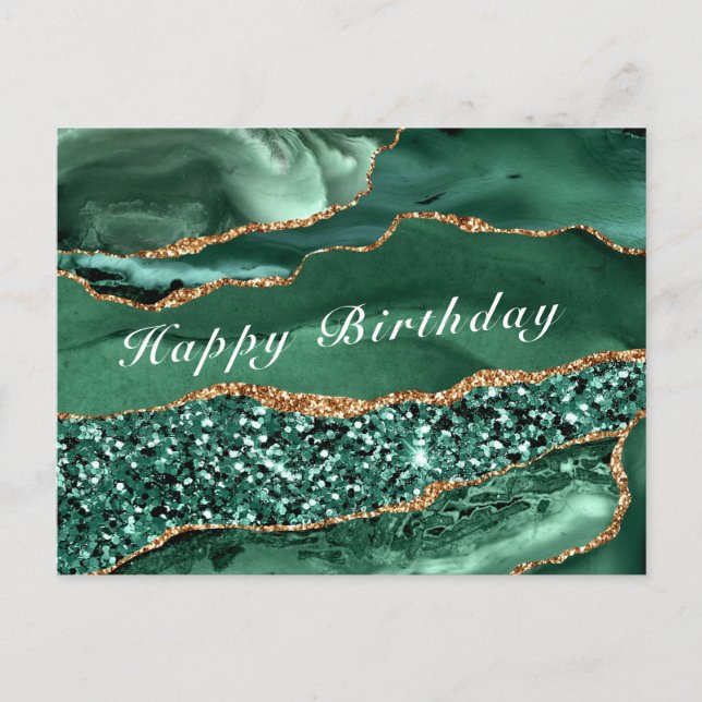 Bonne carte d'anniversaire Agate Green Gold Partie (Devant)