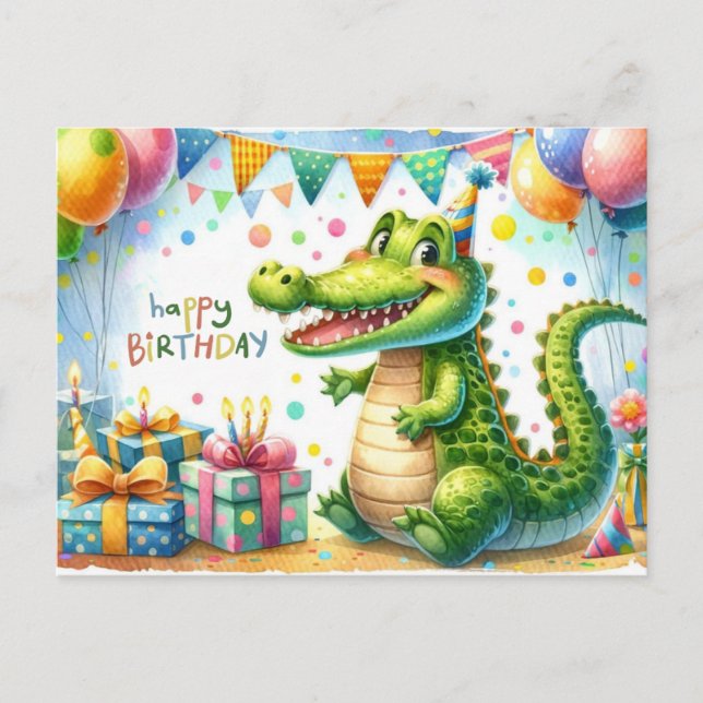 Bonne carte d'anniversaire Alligator Party (Devant)