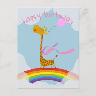 Bonne carte d'anniversaire avec girafe sur arc-en-