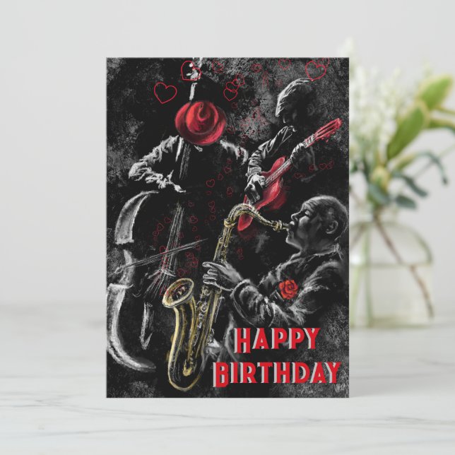 Bonne carte d'anniversaire avec Jazz Music Band (Debout devant)