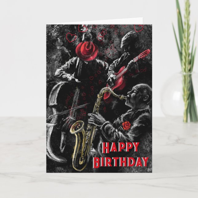 Bonne carte d'anniversaire avec Jazz Music Band (Devant)