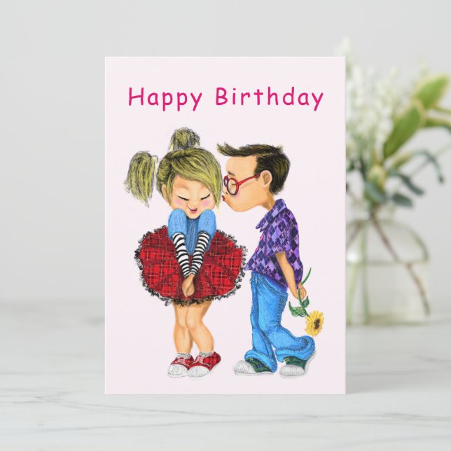 Bonne carte d'anniversaire avec mignon couple (Debout devant)