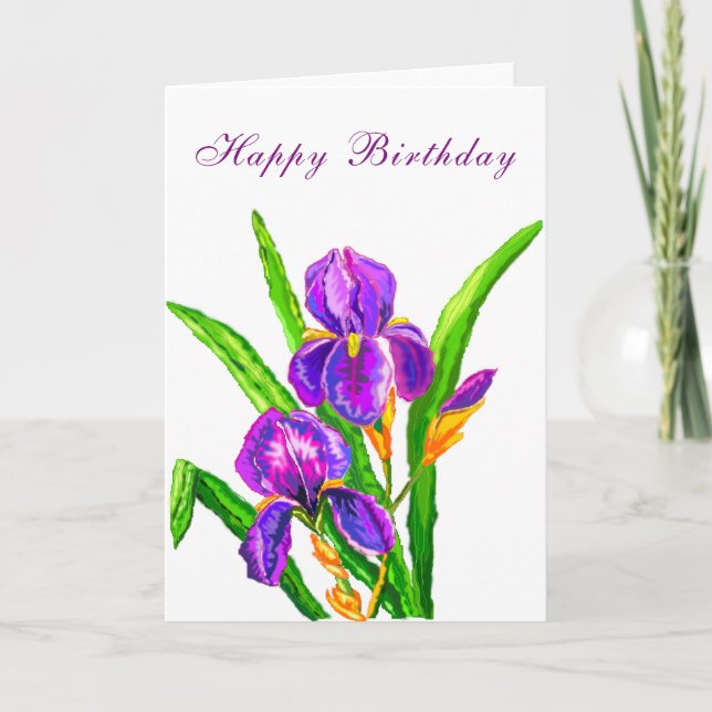 Bonne carte d'anniversaire belle Irises Flower (Devant)