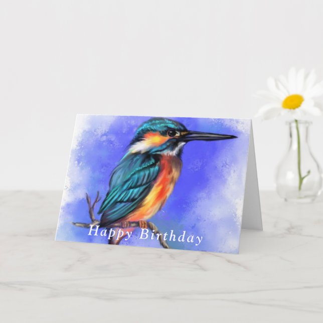 Bonne carte d'anniversaire Belle Kingfisher Bird (Petite plante)