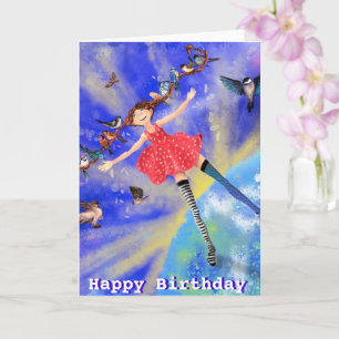 Bonne carte d'anniversaire Bonne fille avec les oi