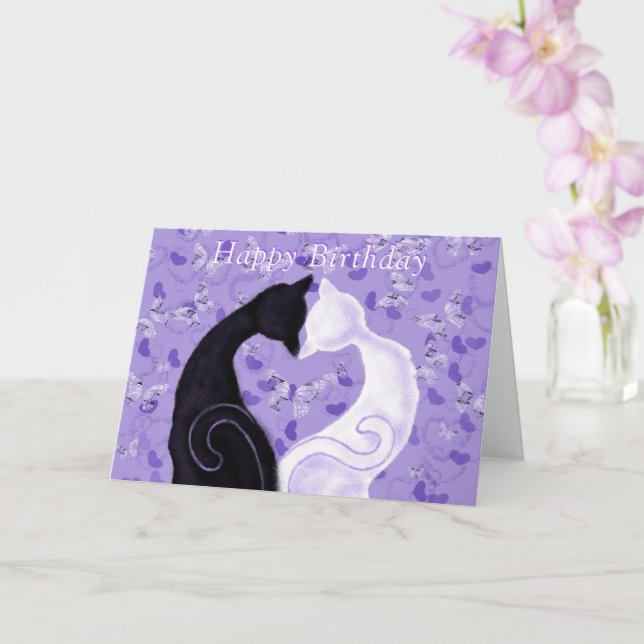 Bonne carte d'anniversaire Chats Couple Love Heart (Orchidée)