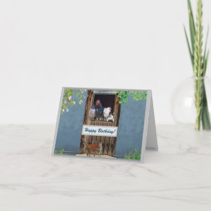 Bonne carte d'anniversaire - Chats et poulets