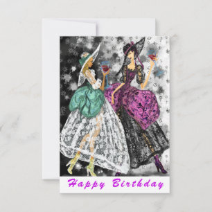 Bonne carte d'anniversaire Dames Boire du vin - Ch