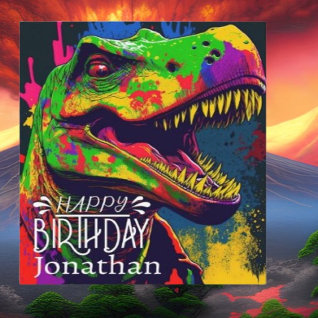 Bonne carte d'anniversaire Dinosaur (dinosaur,pillow,prehistoric,t rex,modern,children kids child,birthday,party,boy)