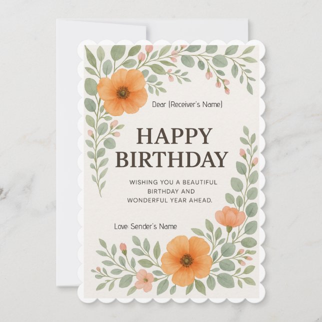 Bonne carte d'anniversaire florale personnalisée (Devant)