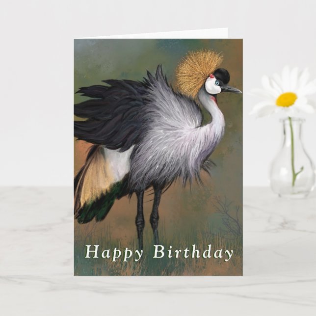 Bonne carte d'anniversaire Gris Gris Grue Crowned  (Petite plante)