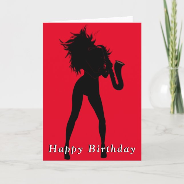 Bonne carte d'anniversaire Hot Saxo Jazz Girl Danc (Devant)