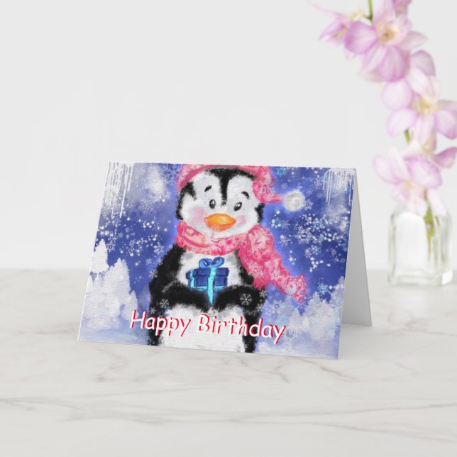 Bonne carte d'anniversaire Little Penguin - Hiver (Orchidée)