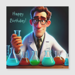 Bonne carte d'anniversaire magnétique du scientifi