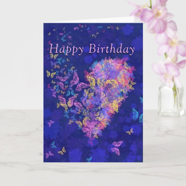Bonne carte d'anniversaire papillon Coeur - Amour (Orchidée)