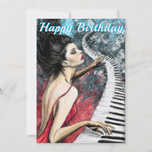 Bonne carte d'anniversaire Piano Music Lady en rou