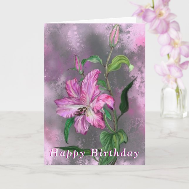 Bonne carte d'anniversaire Purple Rose Lily Fleurs (Orchidée)