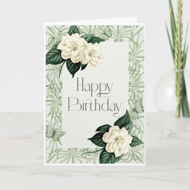Bonne carte d'anniversaire Sage vert et fleurs d'i (Devant)