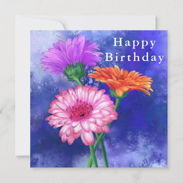 Bonne carte d'anniversaire trois couleurs Gerberas (Devant)