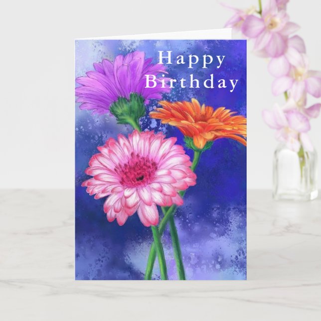 Bonne carte d'anniversaire Trois couleurs Gerberas (Orchidée)