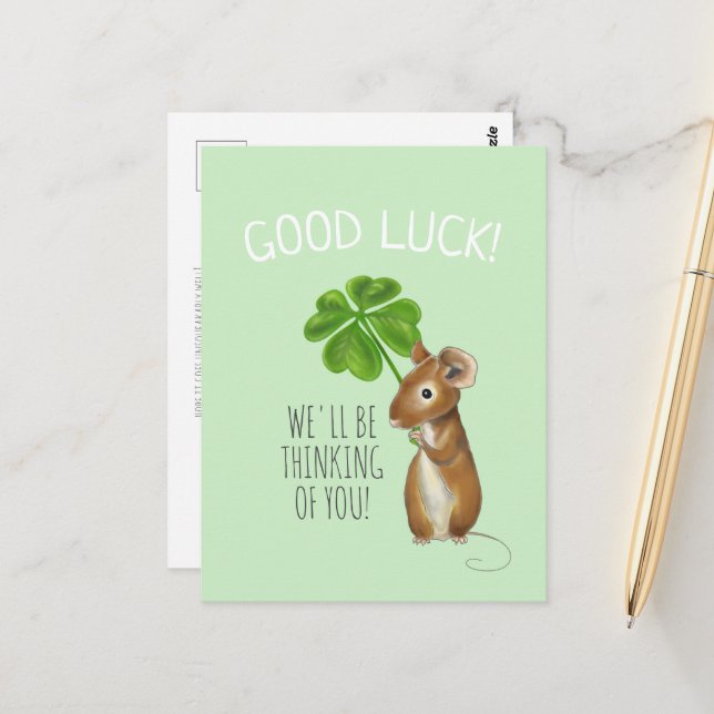Bonne carte de chance, la souris douce et le trèfl (Devant/Arrière en situation)