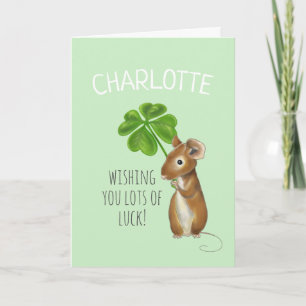 Bonne carte de chance, la souris douce et le trèfl