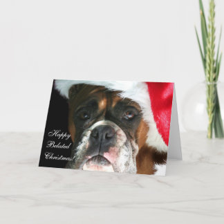 Bonne carte de chien de boîte de Noël tardive