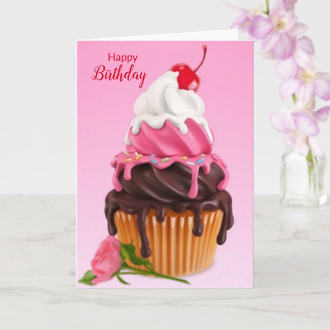 Bonne carte de cupcake anniversaire (Orchidée)