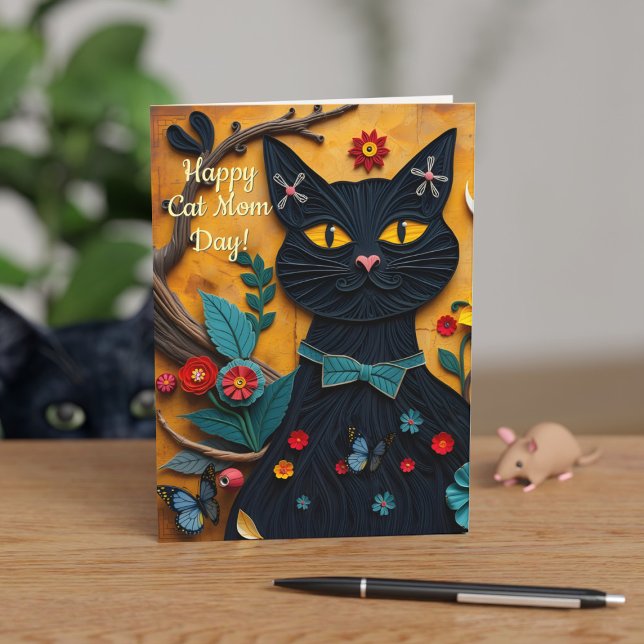 Bonne carte de fête des mères du chat noir (Purrfect card to send to the Cat Mom this Mother's Day from the black cat. Just add their message)