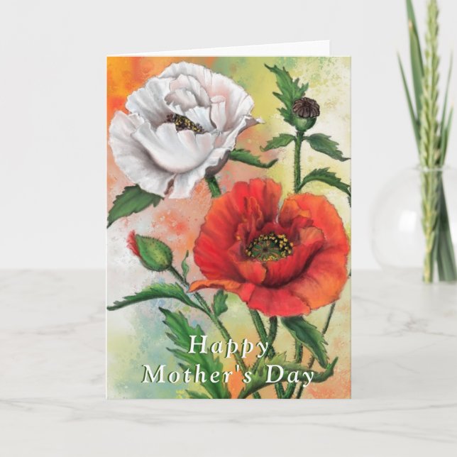 Bonne carte de fête des mères Fleurs de pavot blan (Devant)