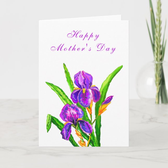 Bonne carte de fête des mères Fleurs pourpres d'Ir (Devant)