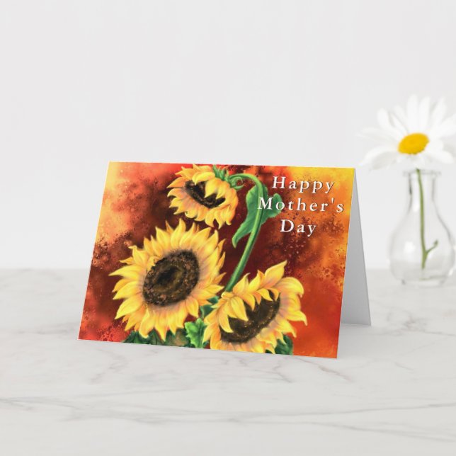 Bonne carte de fête des mères Trois tournesols (Petite plante)