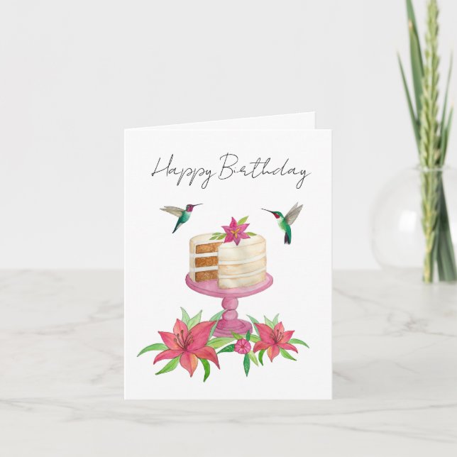 Bonne carte de gâteau d'oiseau de colibri d'annive (Devant)