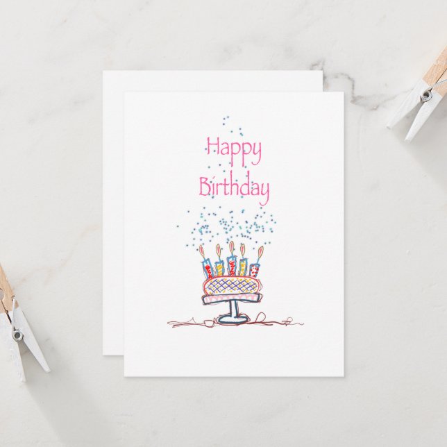 Bonne carte de gâteau Doodle Birthday (Devant/Arrière en situation)