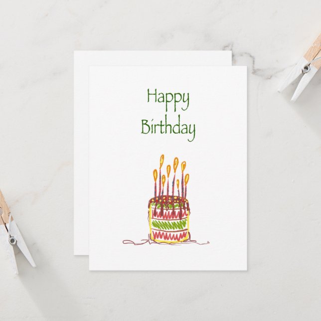 Bonne carte de gâteau Doodle Birthday (Devant/Arrière en situation)