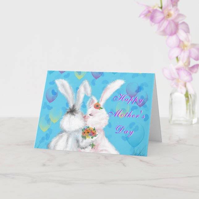Bonne carte de la fête des mères Famille Lapin Amo (Orchidée)