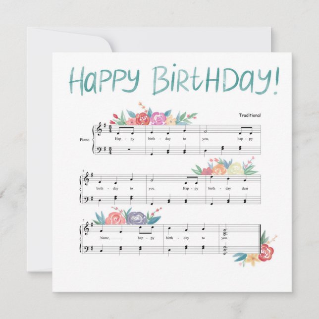 Bonne carte de musique feuille fleurie d'anniversa (Devant)