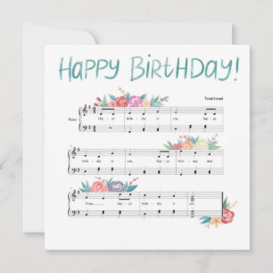 Bonne carte de musique feuille fleurie d'anniversa