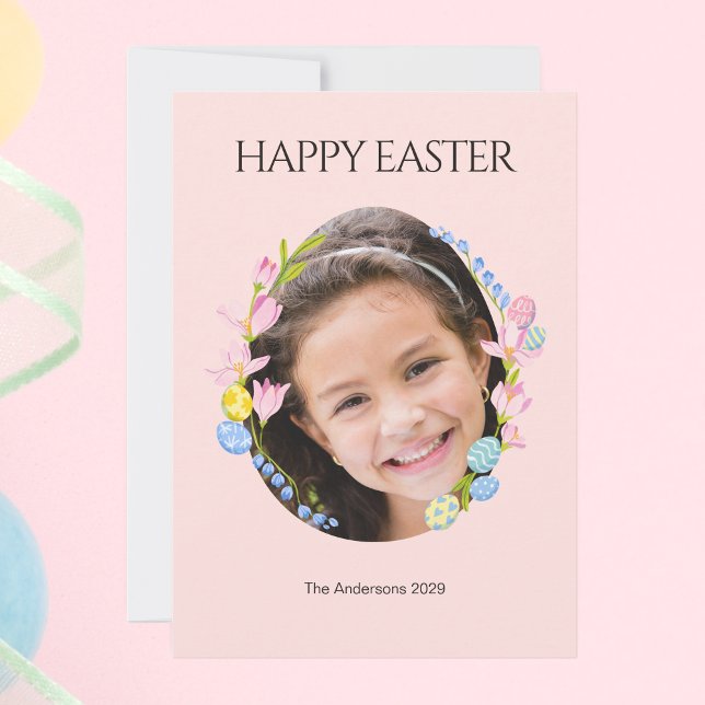 Bonne carte de Pâques avec cadre photo floral (Happy Easter Card with Floral Photo Frame)
