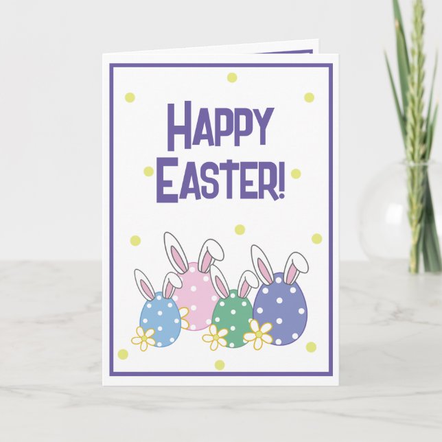 Bonne Carte de Pâques - Oeufs et Oreilles de lapin (Devant)
