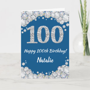 Bonne carte de Parties scintillant bleue et argent